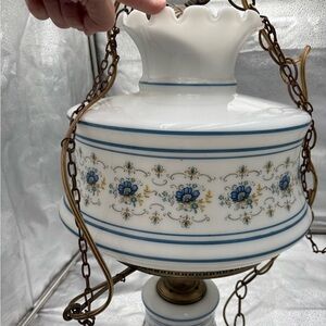 Vintage Floral Hanging Lamp with Blue Accents